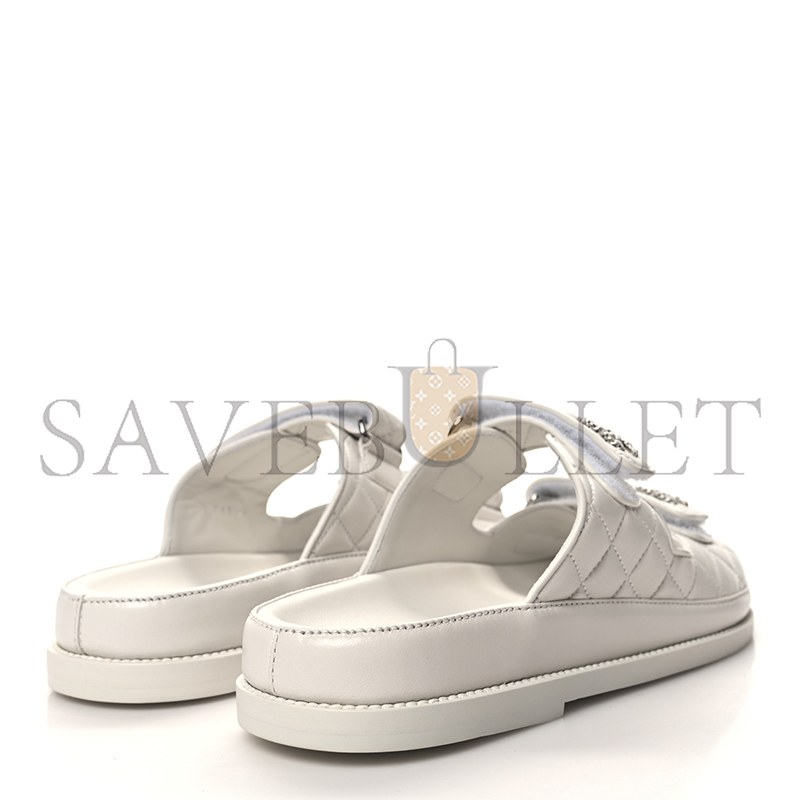 CHANEL LAMBSKIN QUILTED VELCRO DAD CHAIN CC SLIDE SANDALS 